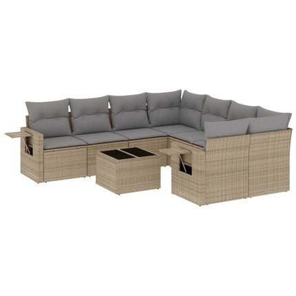 Soffgrupp för trädgården med dynor 9 delar beige konstrotting