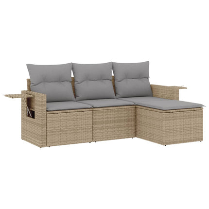 Soffgrupp för trädgård med dynor 4 delar beige konstrotting