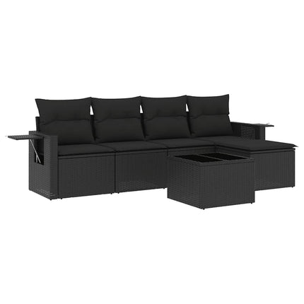 Loungegrupp med dynor 6 delar svart konstrotting