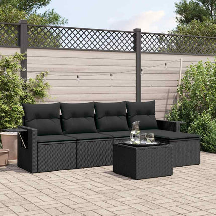 Loungegrupp med dynor 6 delar svart konstrotting