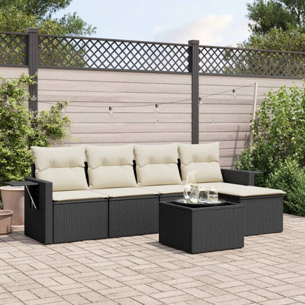 Loungegrupp med dynor 6 delar svart konstrotting