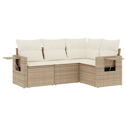 Soffgrupp för trädgård med dynor 4 delar beige konstrotting