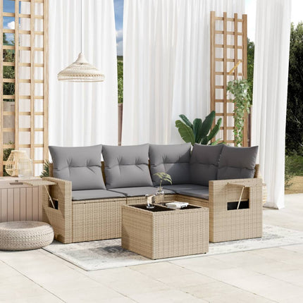 Soffgrupp för trädgården med dynor 5 delar beige konstrotting