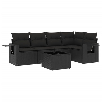 Loungegrupp med dynor 6 delar svart konstrotting