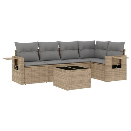 Soffgrupp för trädgården med dynor 6 delar beige konstrotting