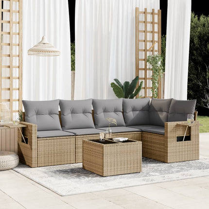 Soffgrupp för trädgården med dynor 6 delar beige konstrotting