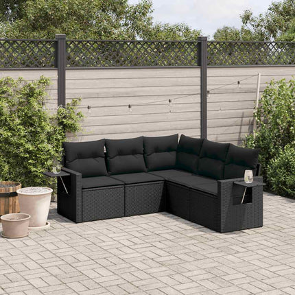Loungegrupp för trädgården med dynor 5 delar svart konstrotting