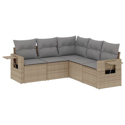 Soffgrupp för trädgården med dynor 5 delar beige konstrotting
