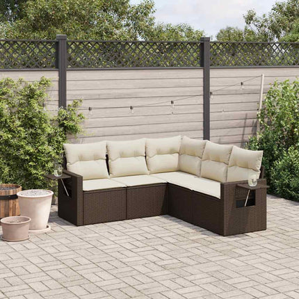Loungegrupp för trädgården med dynor 5 delar brun konstrotting