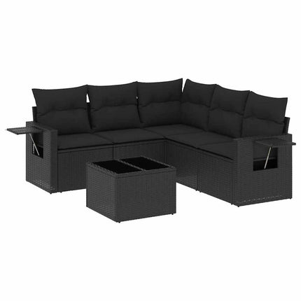 Loungegrupp med dynor 6 delar svart konstrotting