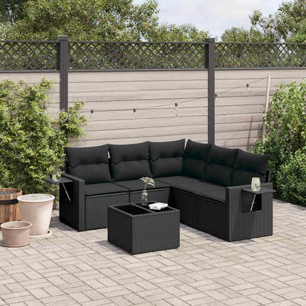 Loungegrupp med dynor 6 delar svart konstrotting