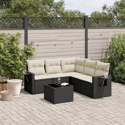 Loungegrupp med dynor 6 delar svart konstrotting