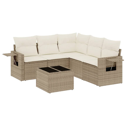 Soffgrupp för trädgården med dynor 6 delar beige konstrotting