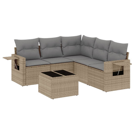 Soffgrupp för trädgården med dynor 6 delar beige konstrotting