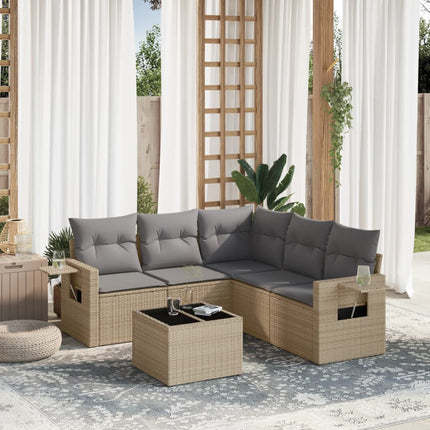 Soffgrupp för trädgården med dynor 6 delar beige konstrotting