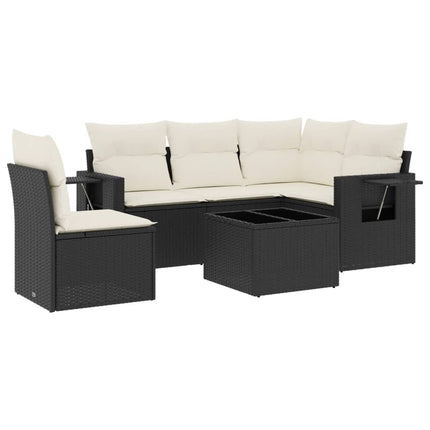 Loungegrupp med dynor 6 delar svart konstrotting