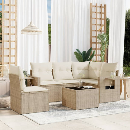 Soffgrupp för trädgården med dynor 6 delar beige konstrotting