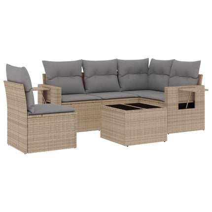 Soffgrupp för trädgården med dynor 6 delar beige konstrotting