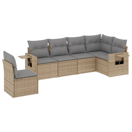 Soffgrupp för trädgården med dynor 6 delar beige konstrotting