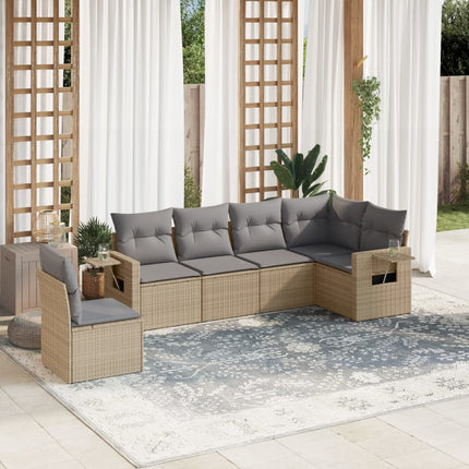 Soffgrupp för trädgården med dynor 6 delar beige konstrotting