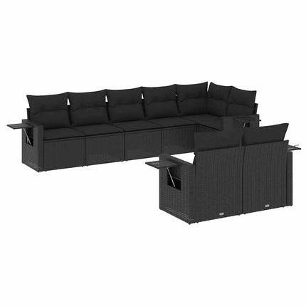 Loungegrupp för trädgården med dynor 8 delar svart konstrotting
