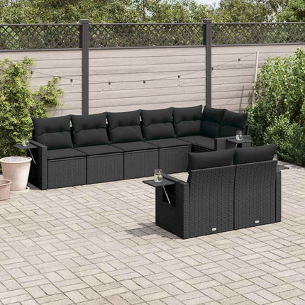 Loungegrupp för trädgården med dynor 8 delar svart konstrotting