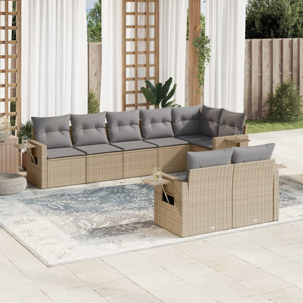 Matgrupp för trädgården med dynor 8 delar beige konstrotting