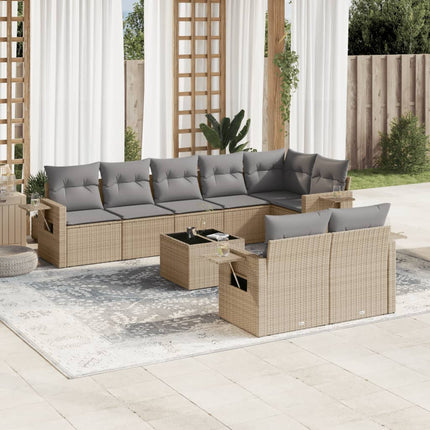 Soffgrupp för trädgården med dynor 9 delar beige konstrotting