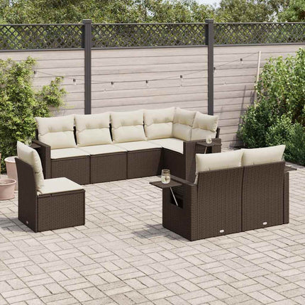 Loungegrupp för trädgården med dynor 8 delar brun konstrotting