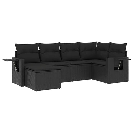 Loungegrupp med dynor 6 delar svart konstrotting