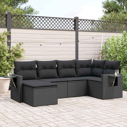 Loungegrupp med dynor 6 delar svart konstrotting