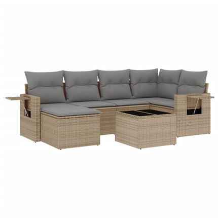 Matgrupp för trädgården med dynor 7 delar beige konstrotting