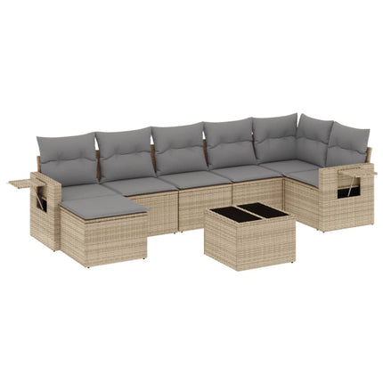 Matgrupp för trädgården med dynor 8 delar beige konstrotting
