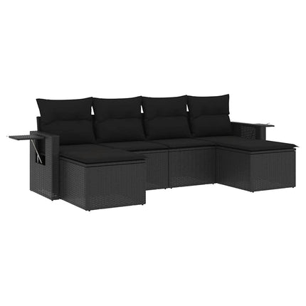 Loungegrupp med dynor 6 delar svart konstrotting