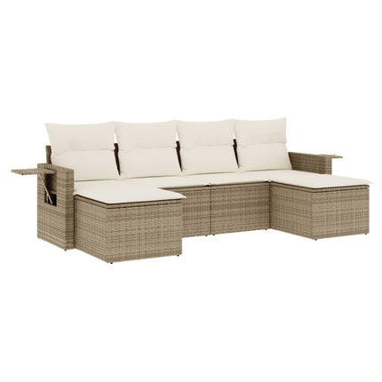 Soffgrupp för trädgården med dynor 6 delar beige konstrotting