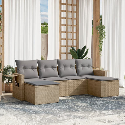 Soffgrupp för trädgården med dynor 6 delar beige konstrotting