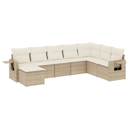 Matgrupp för trädgården med dynor 8 delar beige konstrotting