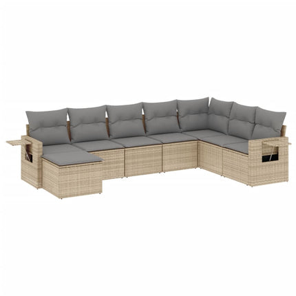 Matgrupp för trädgården med dynor 8 delar beige konstrotting