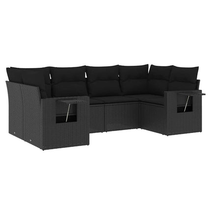 Loungegrupp med dynor 6 delar svart konstrotting