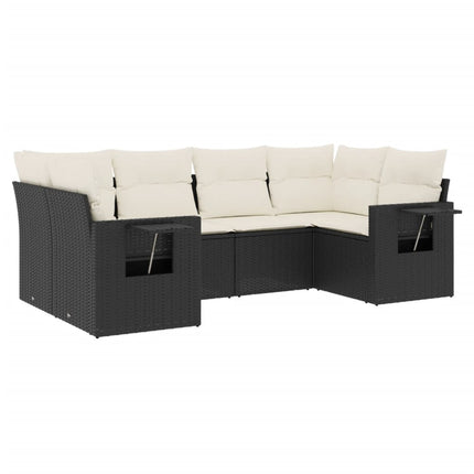 Loungegrupp med dynor 6 delar svart konstrotting