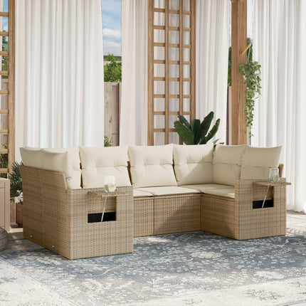 Soffgrupp för trädgården med dynor 6 delar beige konstrotting