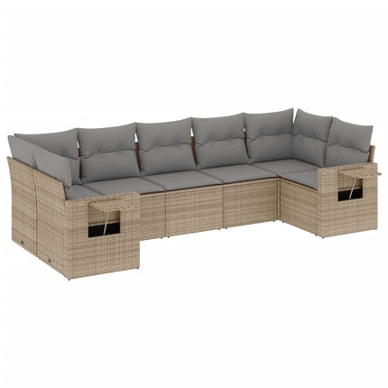Matgrupp för trädgården med dynor 7 delar beige konstrotting
