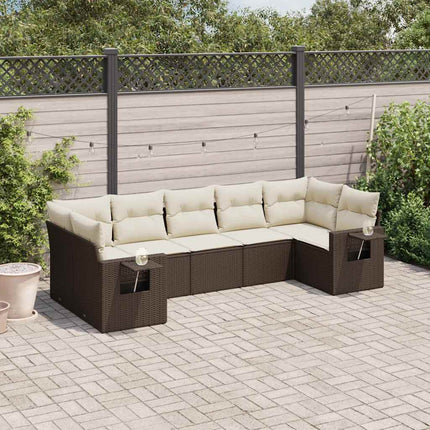 Trädgårdssoffset med dynor 7 delar brun konstrotting