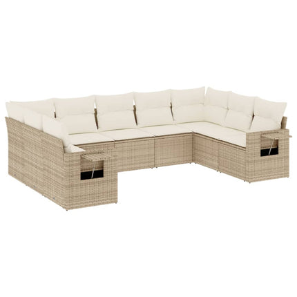 Soffgrupp för trädgården med dynor 9 delar beige konstrotting
