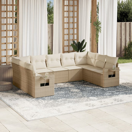 Soffgrupp för trädgården med dynor 9 delar beige konstrotting