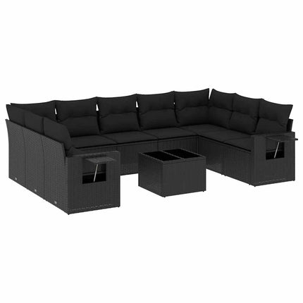 Loungegrupp 10 delar med svarta dynor konstrotting