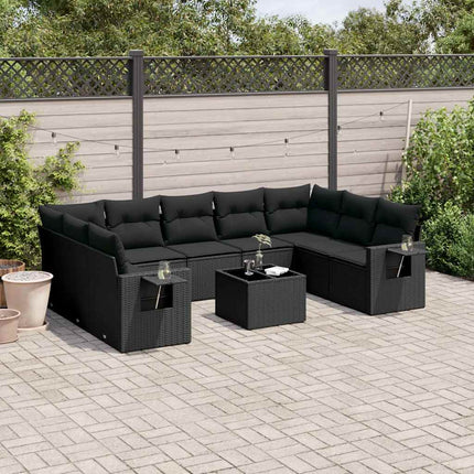 Loungegrupp 10 delar med svarta dynor konstrotting