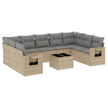 Soffgrupp för trädgård med dynor 10 delar beige konstrotting