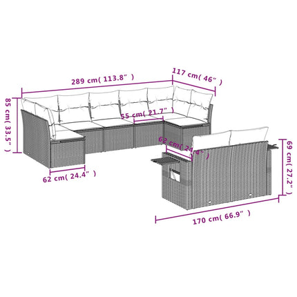 9 delar trädgårdssoffgrupp med dynor brun polyrotting