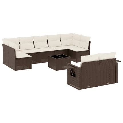Loungegrupp 10 delar med brun dynor konstrotting